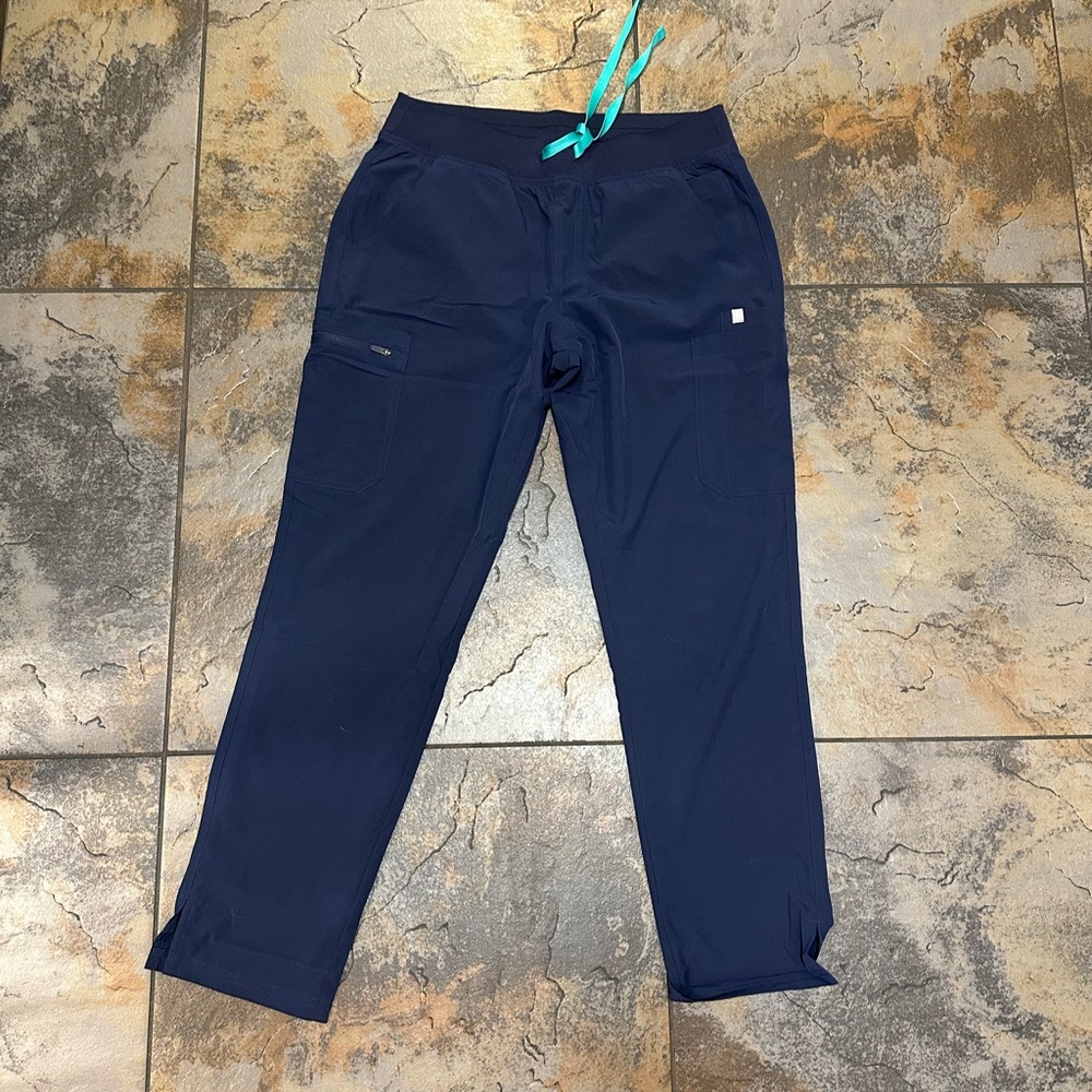 Figs Blue Straight Leg Pants with Elastic Waistband